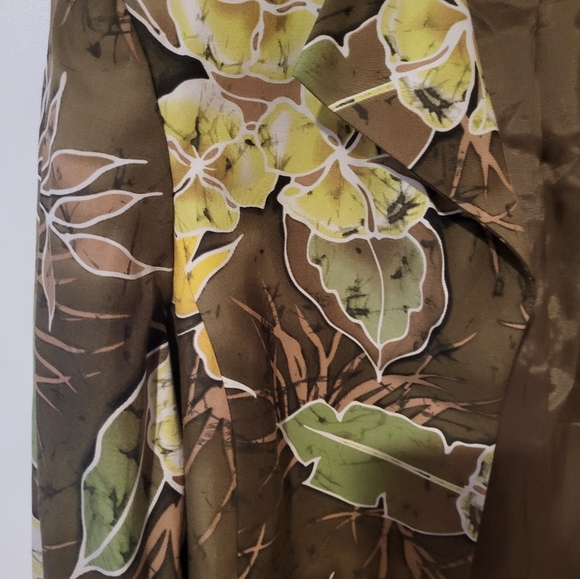 Peck & Peck Collection Womens Open Front Jacket Green Hawaiian Floral Silk - Picture 5 of 6